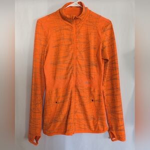 Asics Women's Medium Orange Running Casual Full Zip Top Thumb Loops Jacket